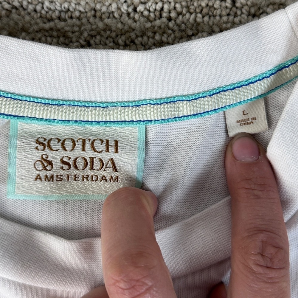 Scotch & Soda White Organic Cotton Floral Embroidered T-Shirt Mens Large - Picture 8 of 14
